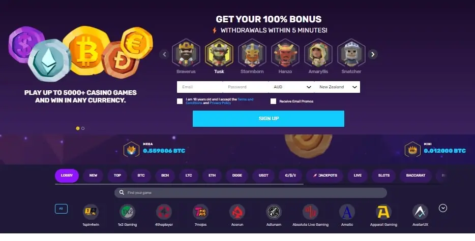 bitcoincasino main page